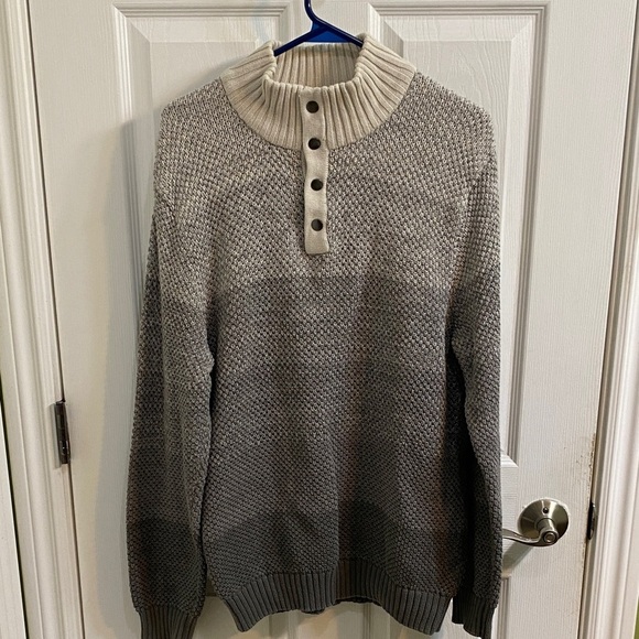 Denver Hayes Other - Denver Hayes Cotton Knit Quarter Snap Cowl Neck Sweater Grey Cream Men’s Large